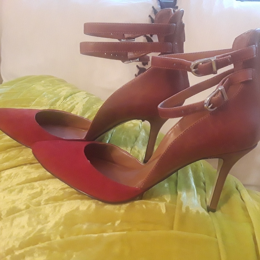 Red pointed ankle heels